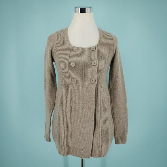 Vince Size XS Oatmeal Tan Button Front Long Sleeve Ribbed Wool Cashmere Cardigan - Picture 1 of 5